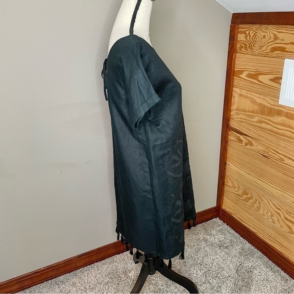 Madewell Black Linen Blend Embroidered Floral Tassel Shift Dress Extra Small - Picture 3 of 10